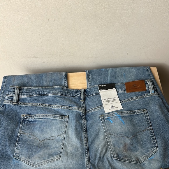 Lauren Blue Splatter Paint Comfort Stretch Relaxed Taper PLUS Jeans - 20W - Picture 7 of 12